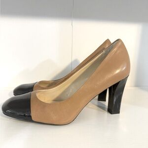 NINE WEST BLACK BEIGE TAN LEATHER PUMPS SIZE 8M